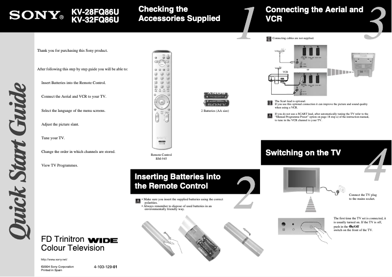 Page n°1 - Guide d'installation Sony Trinitron KV-32FQ86
