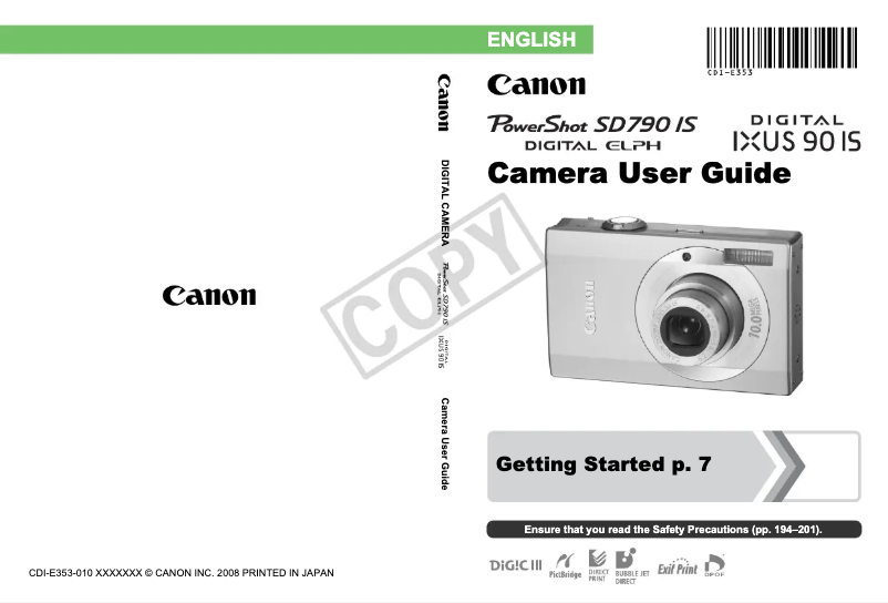 Page 1 de la notice Manuel utilisateur Canon Digital IXUS 950 IS