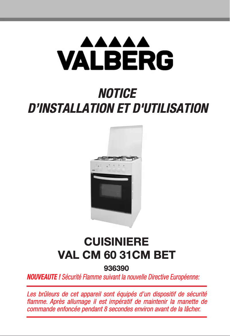 Page 1 de la notice Manuel utilisateur Valberg VALCM6031CMBET