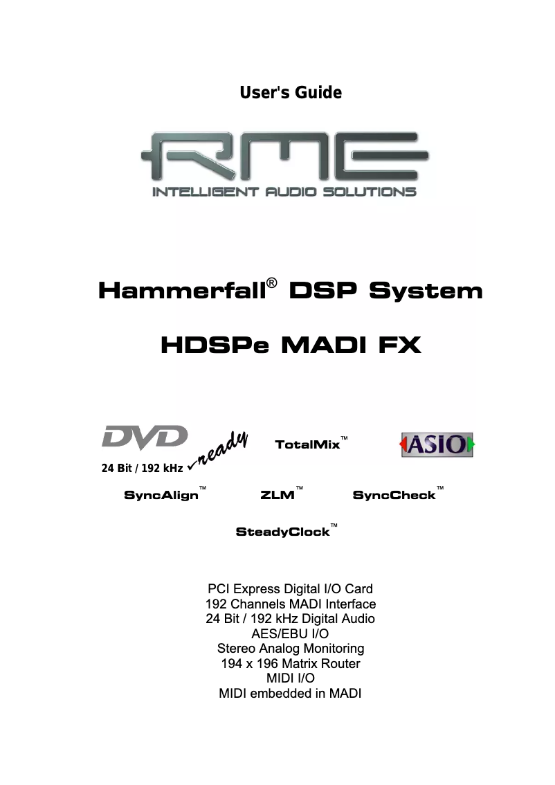 Page n°1 - Manuel utilisateur RME HDSPe MADI FX