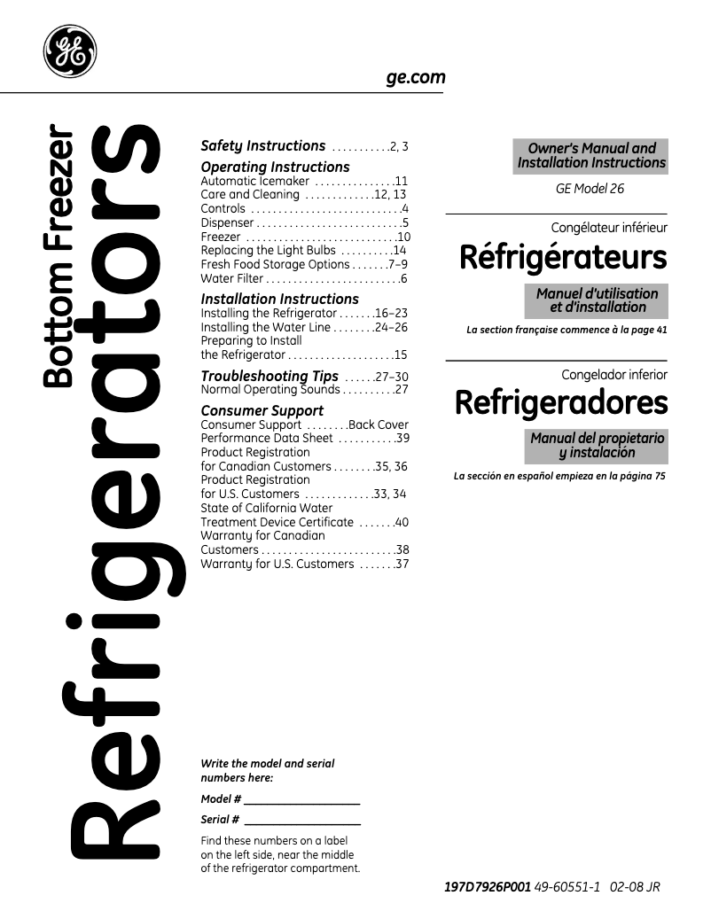 Page 1 de la notice Guide d'installation GE GFSF6KKYBB