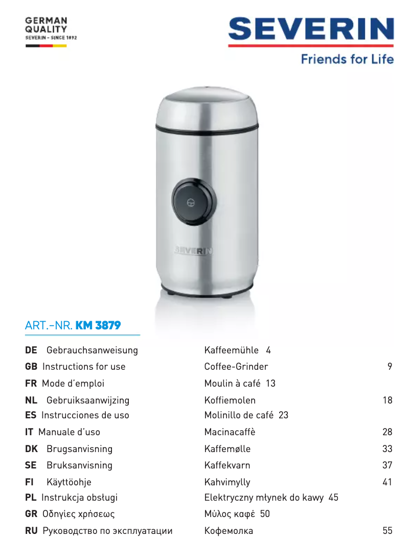 Page 1 de la notice Manuel utilisateur Severin KM 3879