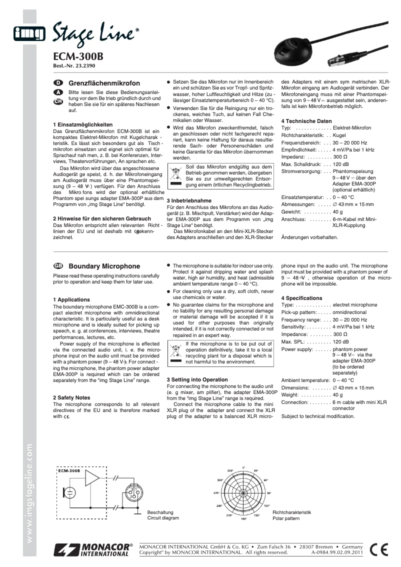 Page 1 de la notice Manuel utilisateur Monacor ECM-300B