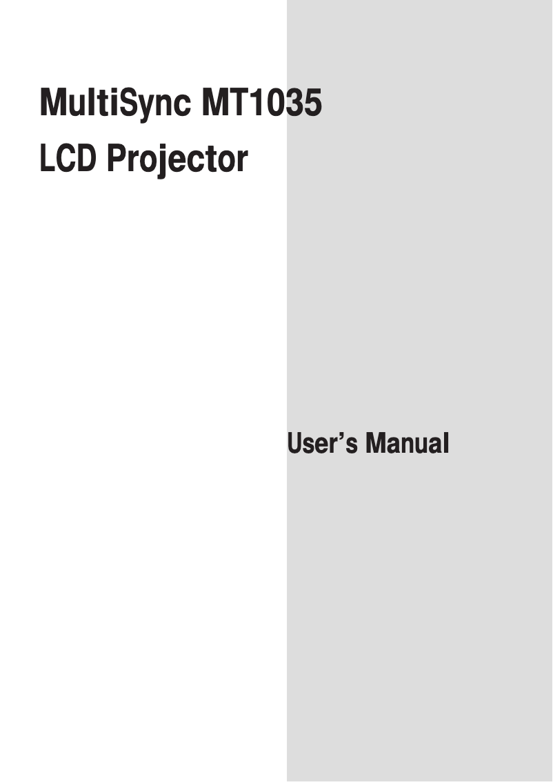 Image de la première page du manuel de l'appareil MultiSync MT1035