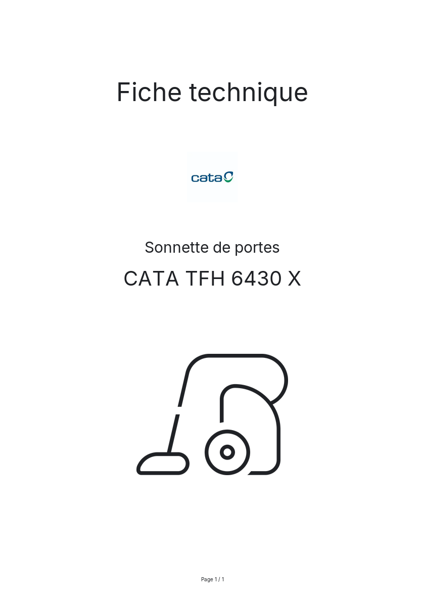Page n°1 - Fiche technique CATA TFH 6430 X