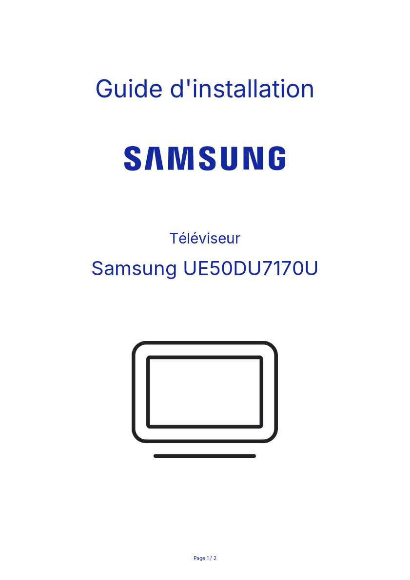 Page n°1 - Guide d'installation Samsung UE50DU7170U