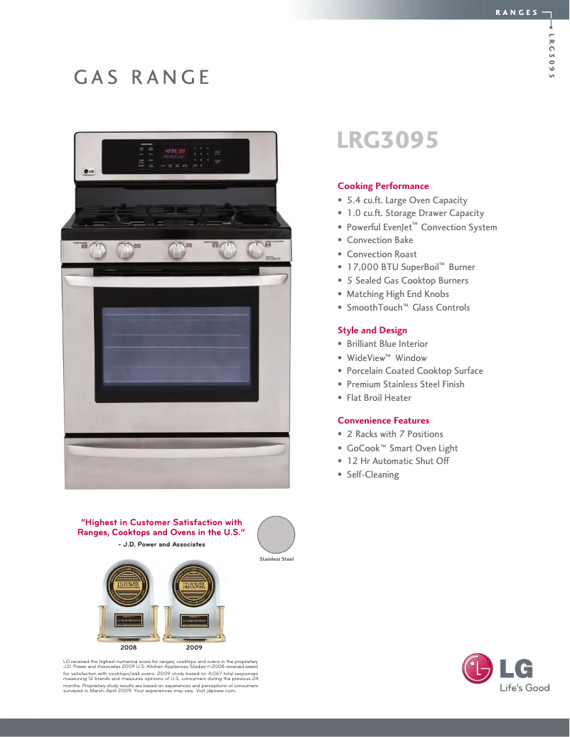 Page 1 de la notice Fiche technique LG LRG3095ST