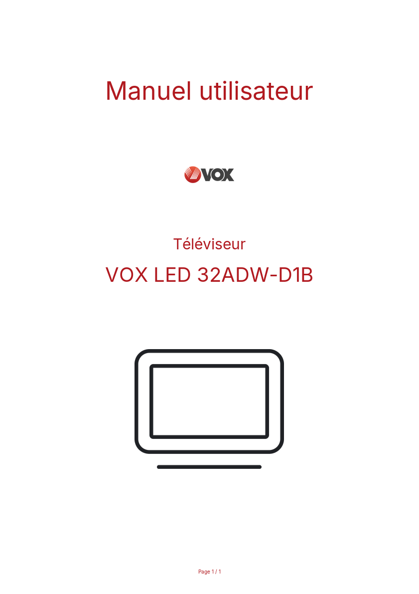 Page n°1 - Manuel utilisateur VOX LED 32ADW-D1B