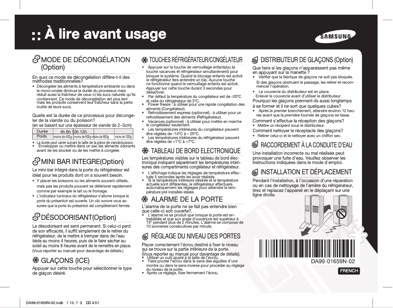 Page 1 de la notice Guide d'installation Samsung RS22HKNPN