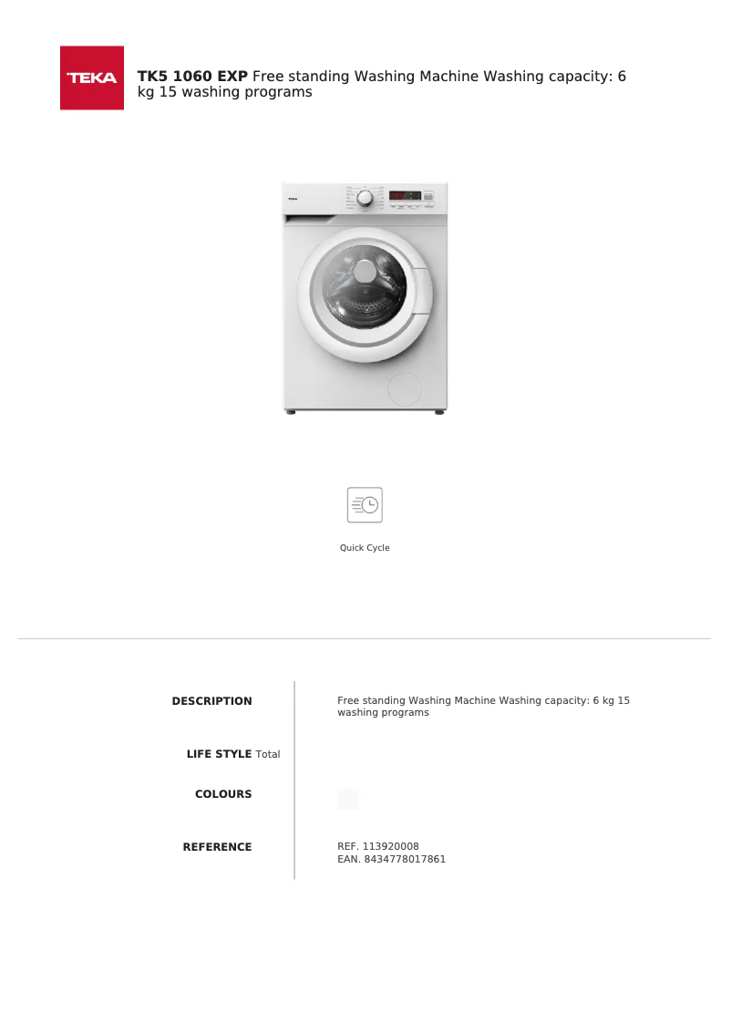 Page n°1 - Manuel utilisateur Teka TK5 1060 EXP