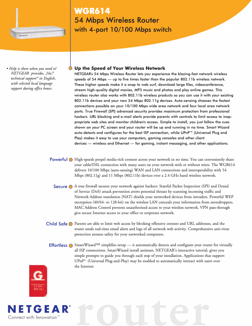 Page 1 de la notice Fiche technique Netgear WGR614v6