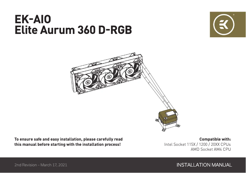 Page n°1 - Manuel utilisateur EK Water Blocks Elite Aurum 360 D-RGB