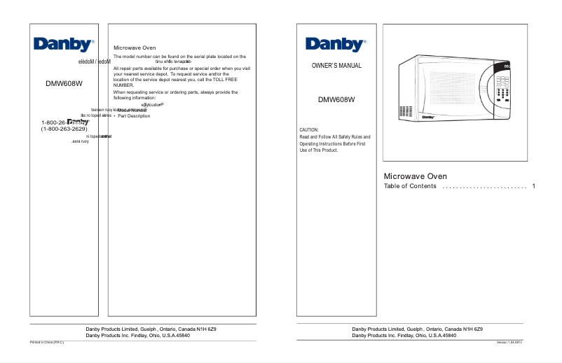 Page 1 de la notice Mode d'emploi Danby DMW608BL