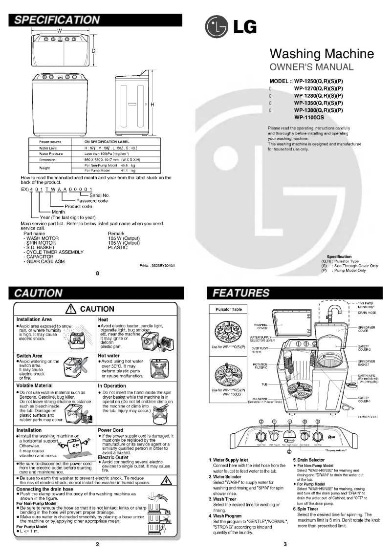 Image de la première page du manuel de l'appareil WP-1250R