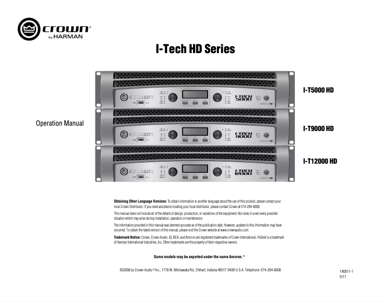 Page n°1 - Manuel utilisateur Crown I-Tech 12000HD
