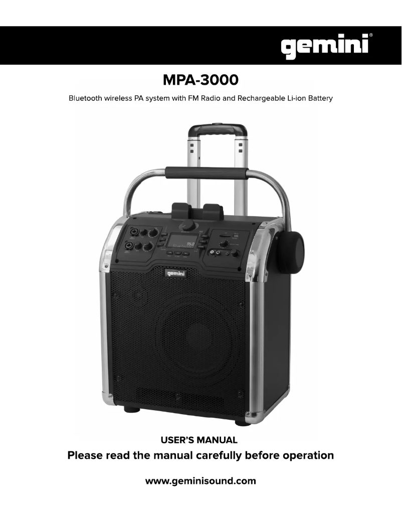 Page 1 de la notice Manuel utilisateur Gemini MPA-3000