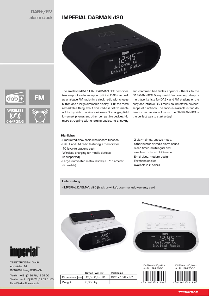 Página 1 del manual Ficha técnica Imperial Dabman d20