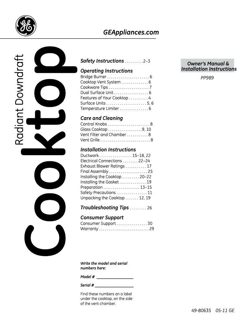 Page n°1 - Mode d'emploi GE Profile PP989DNBB