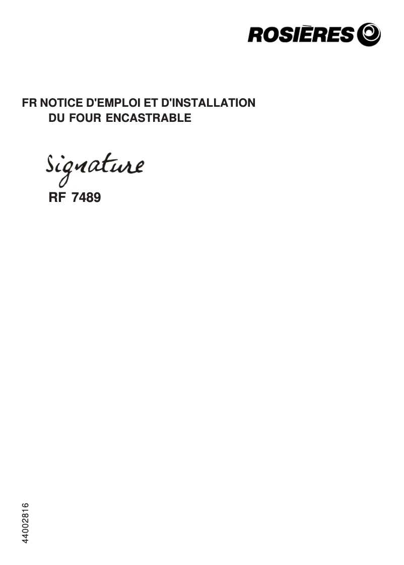 Page 1 de la notice Manuel utilisateur Rosieres RF 7489 RB