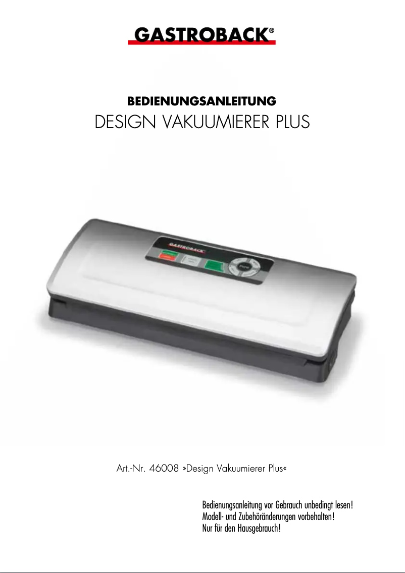 Image de la première page du manuel de l'appareil Design Vacuum Sealer Plus 46008