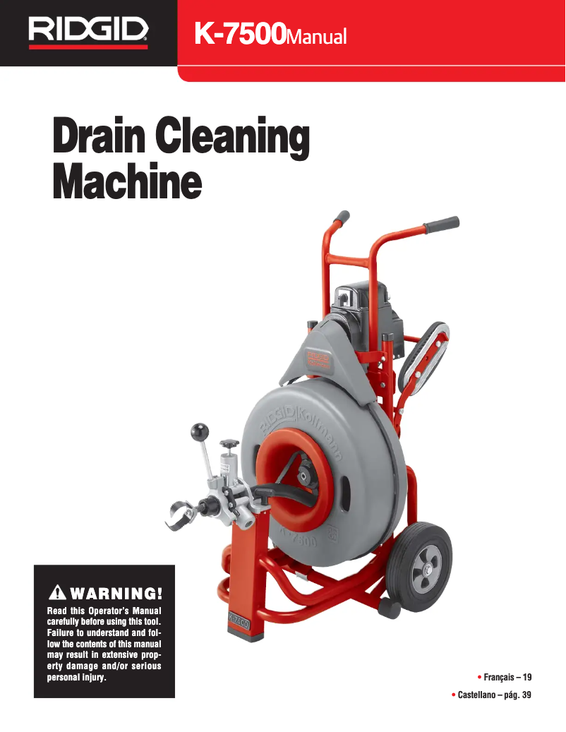 Page 1 de la notice Manuel utilisateur Ridgid K-7500