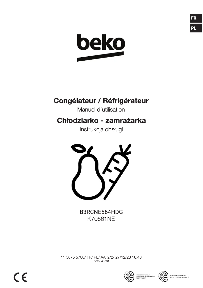 Page 1 de la notice Manuel utilisateur Beko B3RCNE564HDG