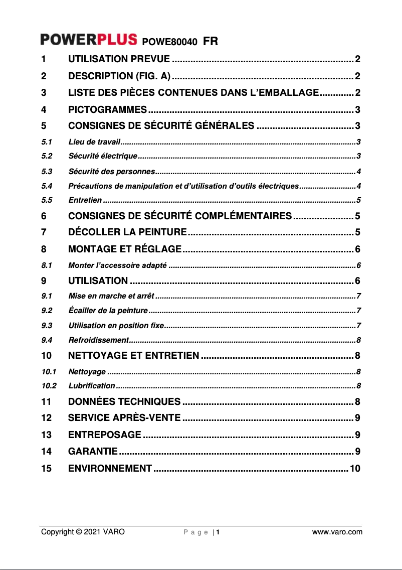 Image de la première page du manuel de l'appareil POWE80040