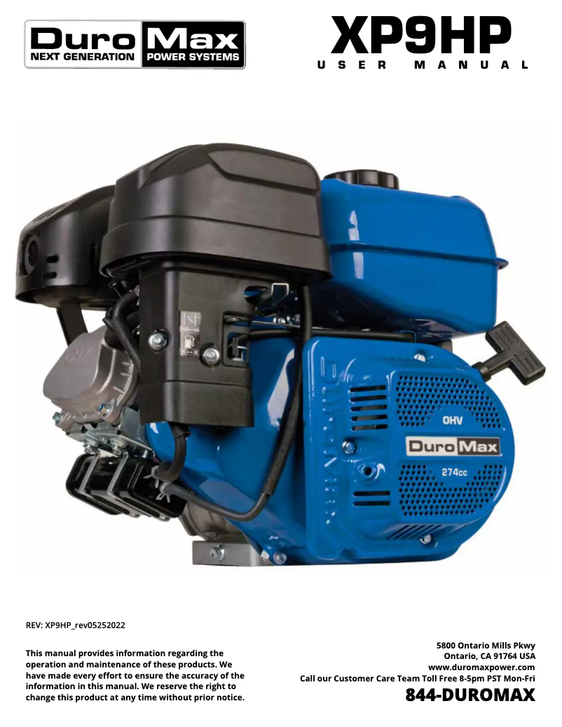 Page 1 of the manual User Manual DuroMax XP9HP