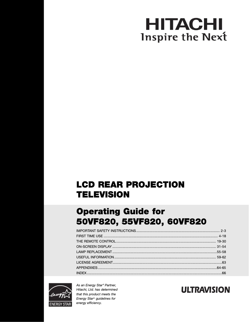 Page 1 de la notice Manuel utilisateur Hitachi 50VF820