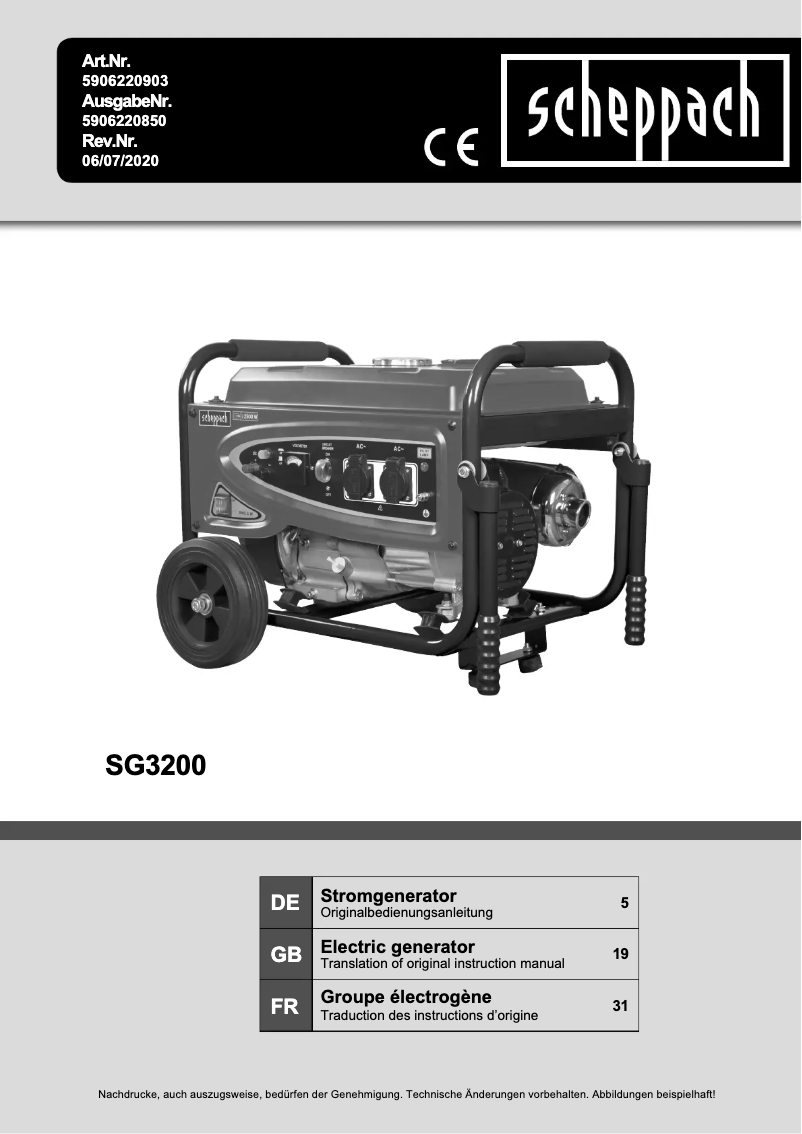 Página 1 del manual Manual de usuario Scheppach SG3200