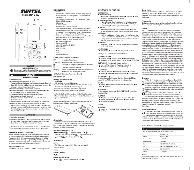 Page 1 de la notice Manuel utilisateur Switel M 16D