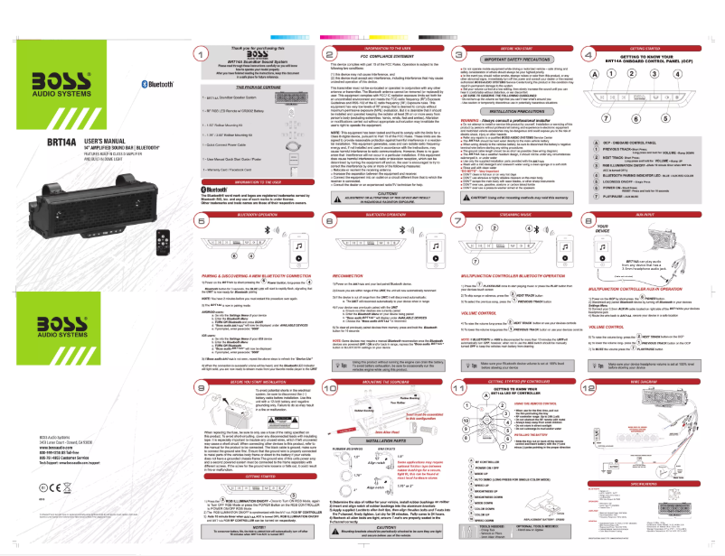 Page 1 of the manual User Manual Boss BRT14A