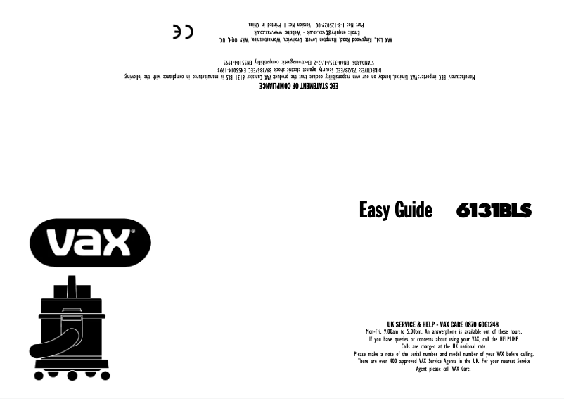 Page 1 de la notice Manuel utilisateur Vax 6131BLS