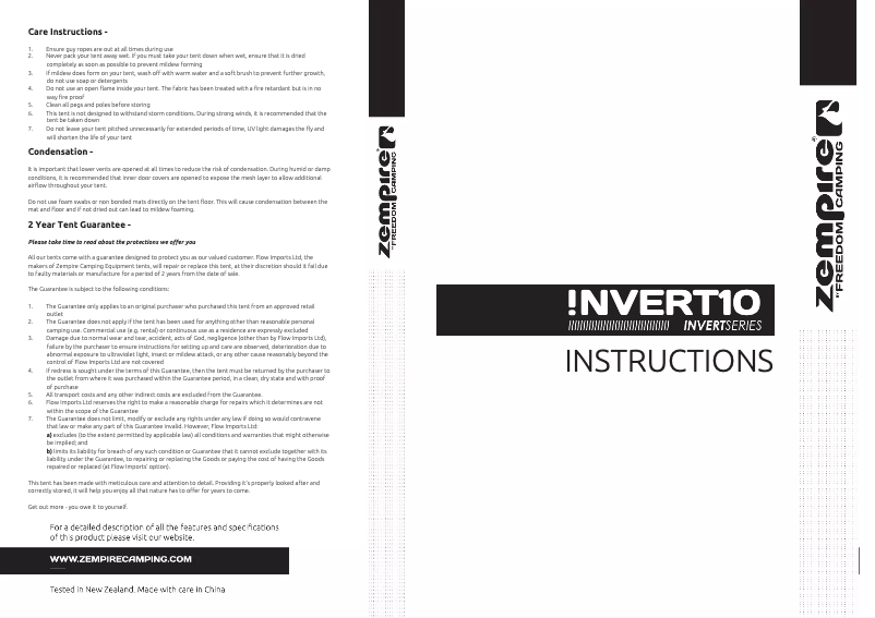 Page n°1 - Manuel utilisateur Zempire Invert 10