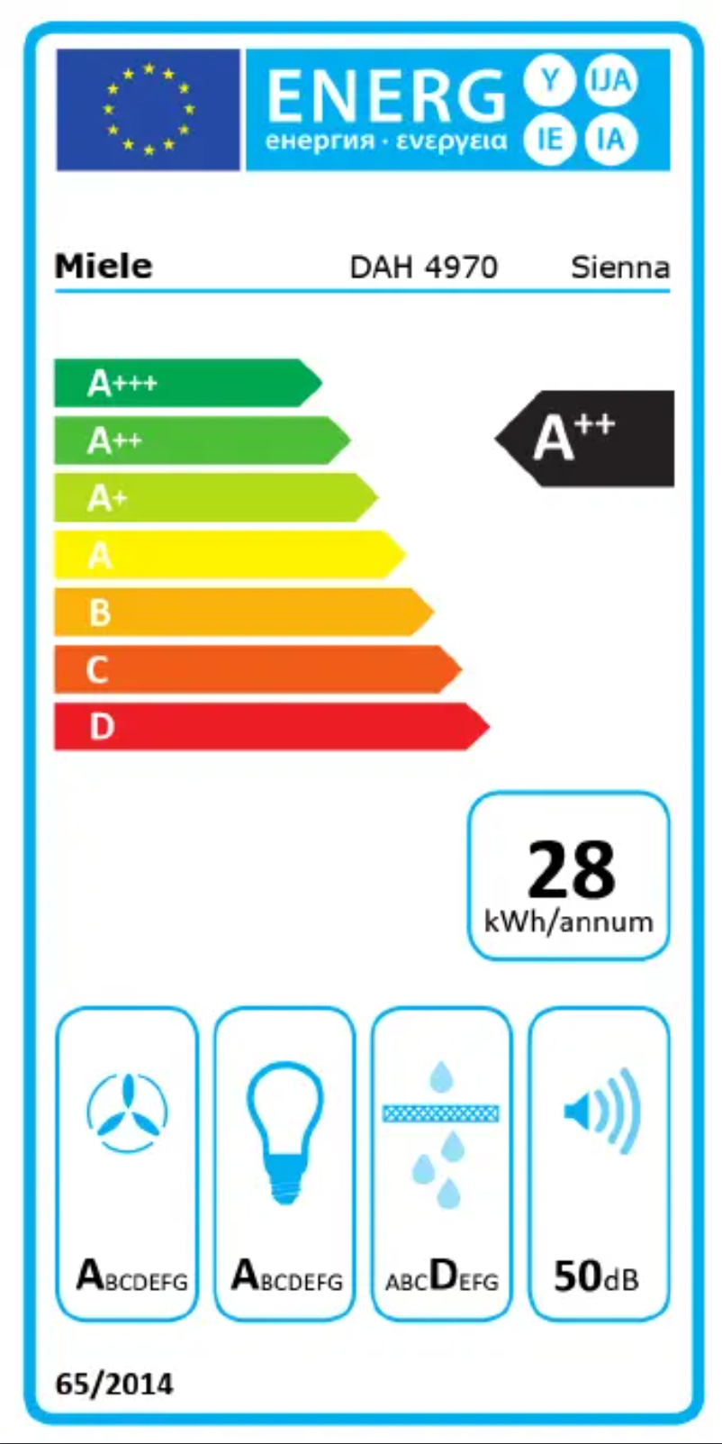 Page 1 de la notice Label énergétique Miele DAH 4970 Sienna