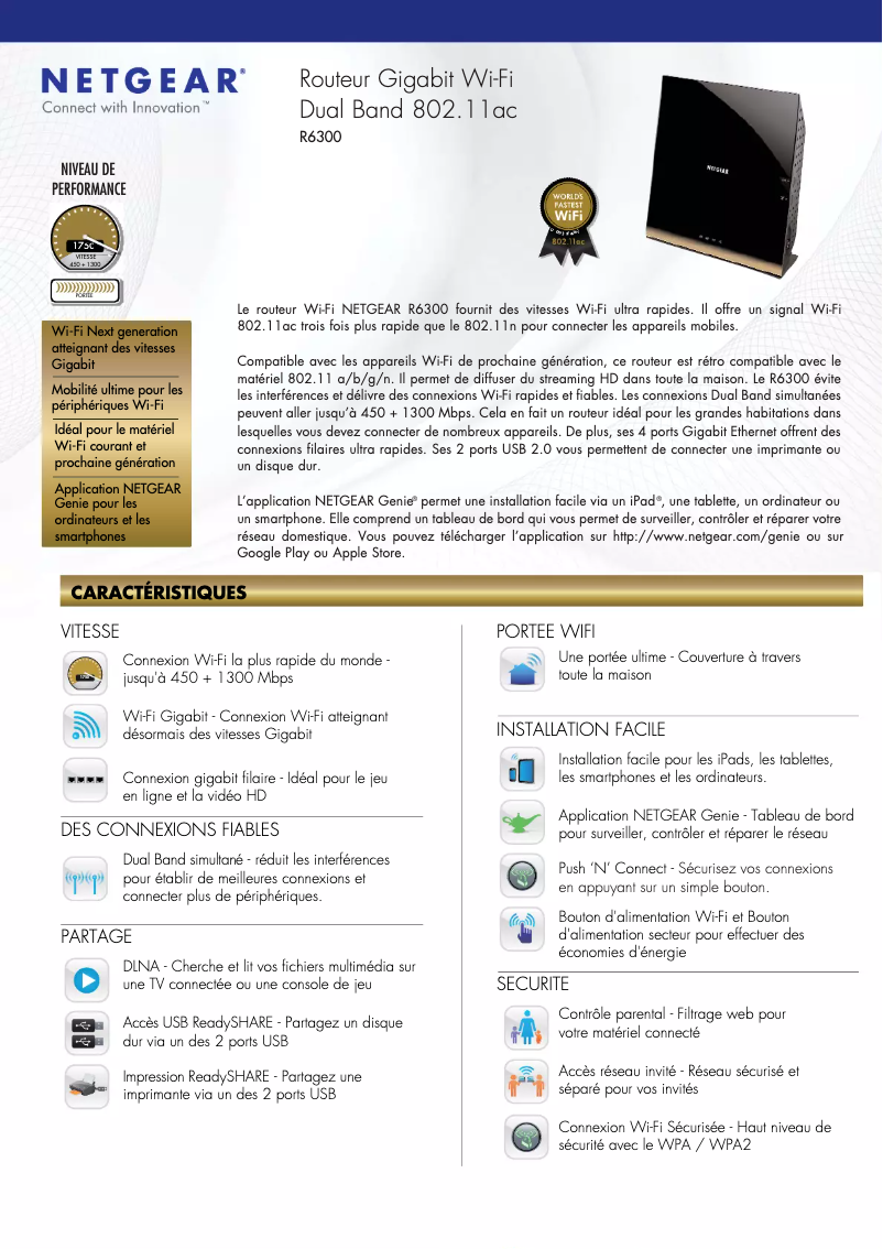 Page 1 de la notice Fiche technique Netgear R6300