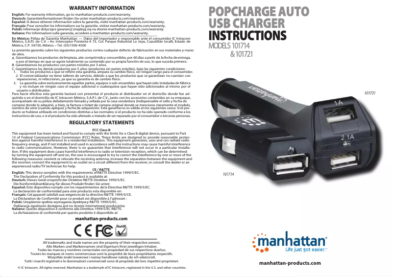 Page 1 de la notice Manuel utilisateur Manhattan 101721