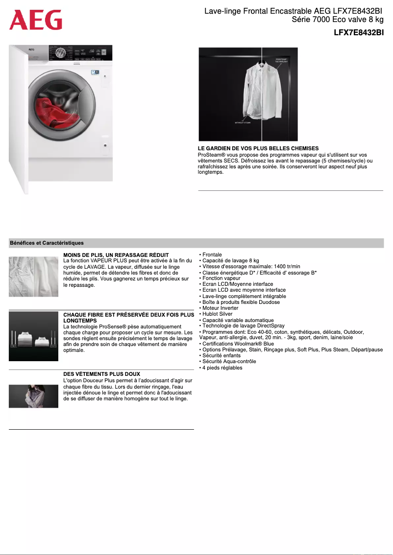 Página 1 del manual Ficha técnica AEG LFX7E8432BI