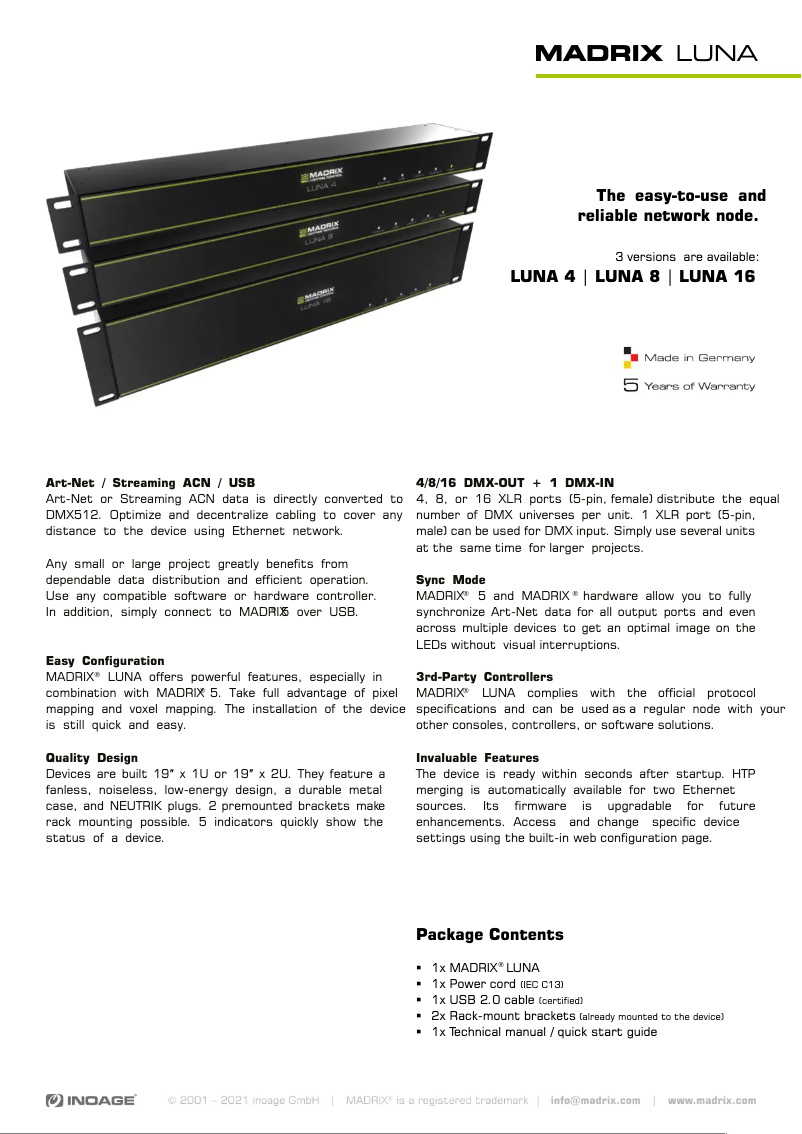 Page n°1 - Fiche technique Madrix LUNA 4