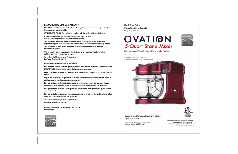 Page 1 de la notice Manuel utilisateur Kenmore 100.49803