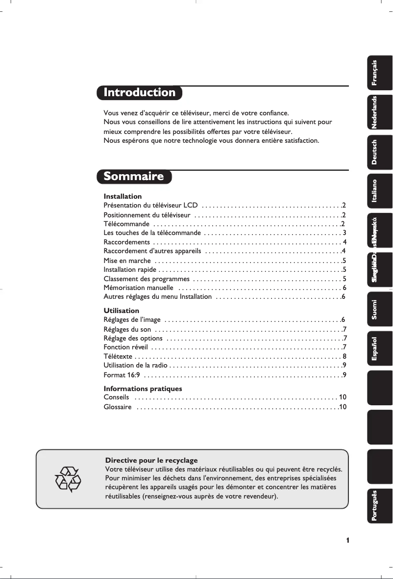 Page 1 de la notice Manuel utilisateur Philips 14PF7846