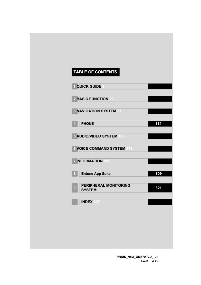 Page 1 de la notice Manuel utilisateur Toyota Prius 2015 Navigation