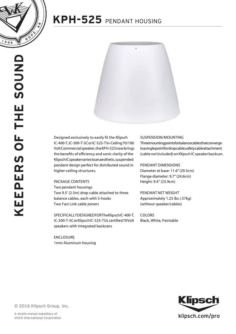 Page 1 de la notice Fiche technique Klipsch KPH-525