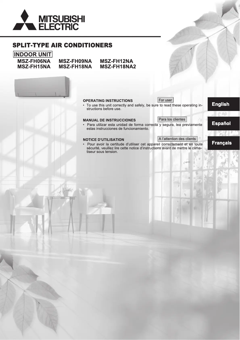 Page 1 de la notice Manuel utilisateur Mitsubishi MSZ-FH09NA