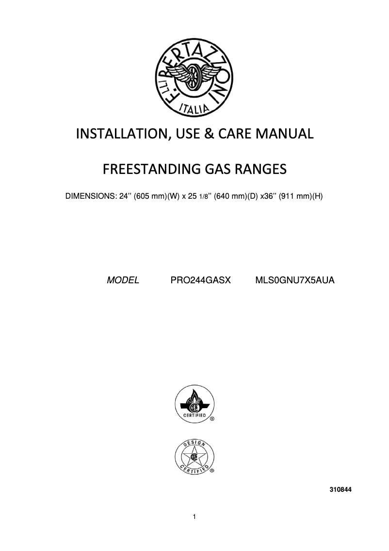 Image de la première page du manuel de l'appareil PRO244GASX