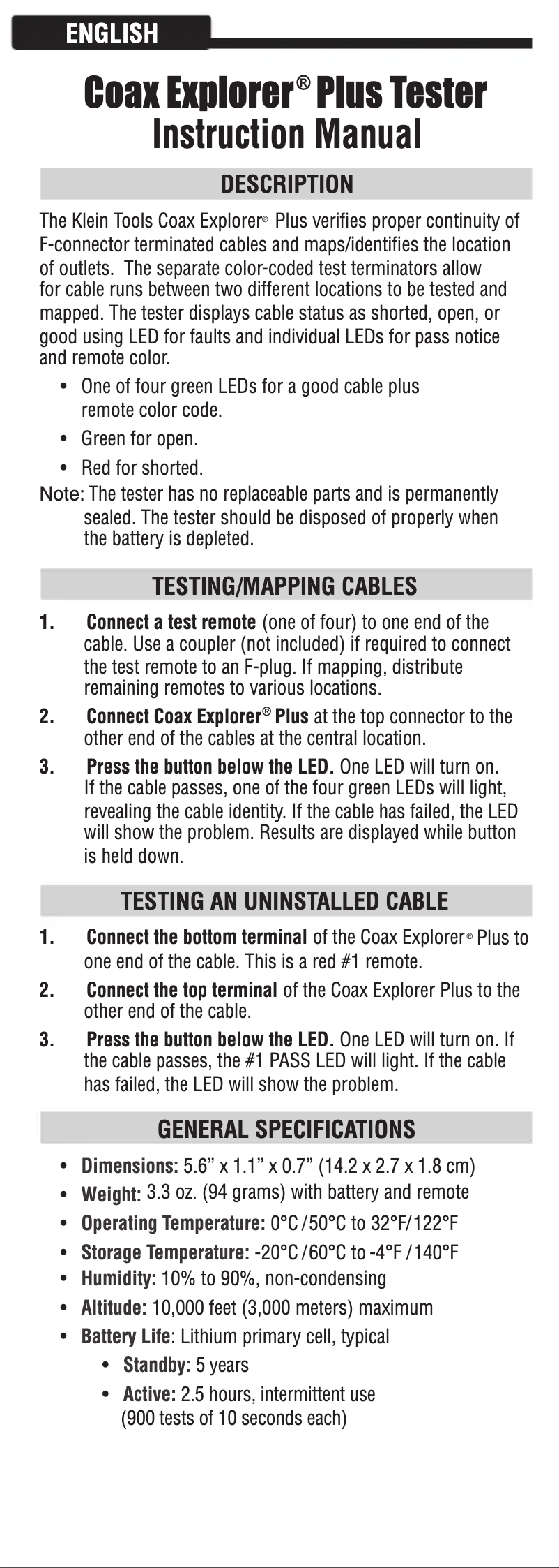 Page n°1 - Manuel utilisateur Klein Tools VDV512-058