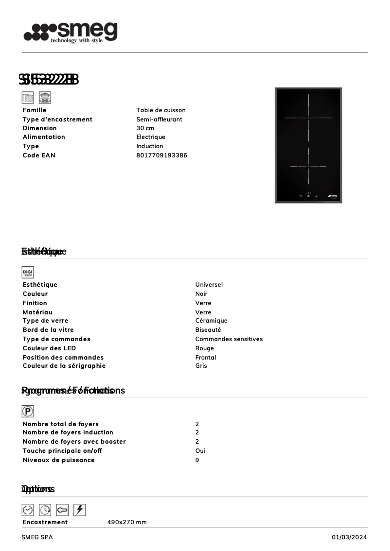 Página 1 del manual Ficha técnica Smeg SI5322B