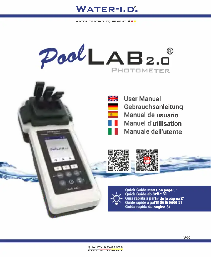 Page n°1 - Manuel utilisateur Water-i.d. PoolLAB 2.0