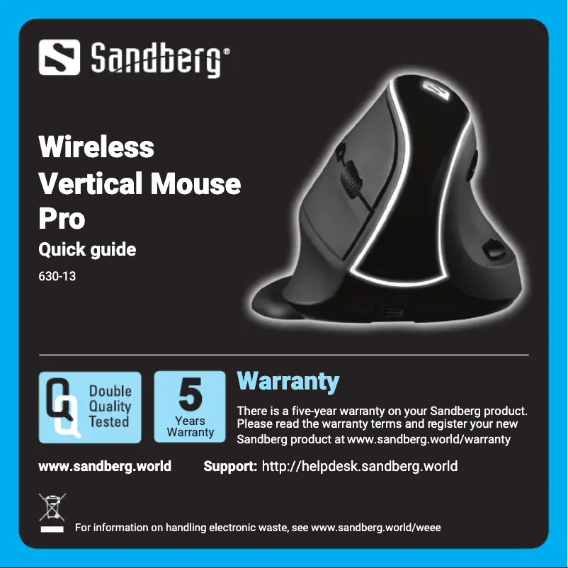 Page 1 de la notice Manuel utilisateur Sandberg Wireless Vertical Mouse Pro 630-13
