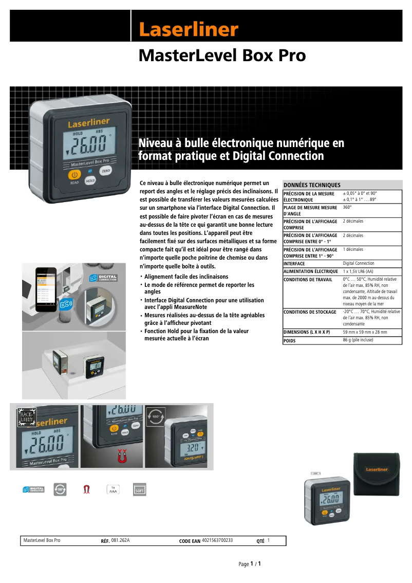 Image de la première page du manuel de l'appareil MasterLevel Box Pro